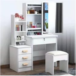 Vanity Table Makeup Vanity Desk with Sliding Mirror, Dressing Table with Drawers & Cosmetic Storage Shelves, Home Furniture Bedroom Makeup Vanity Tabl