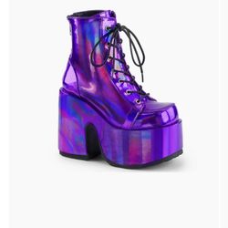 Purple Hologram Vegan Leather Boots Size 10