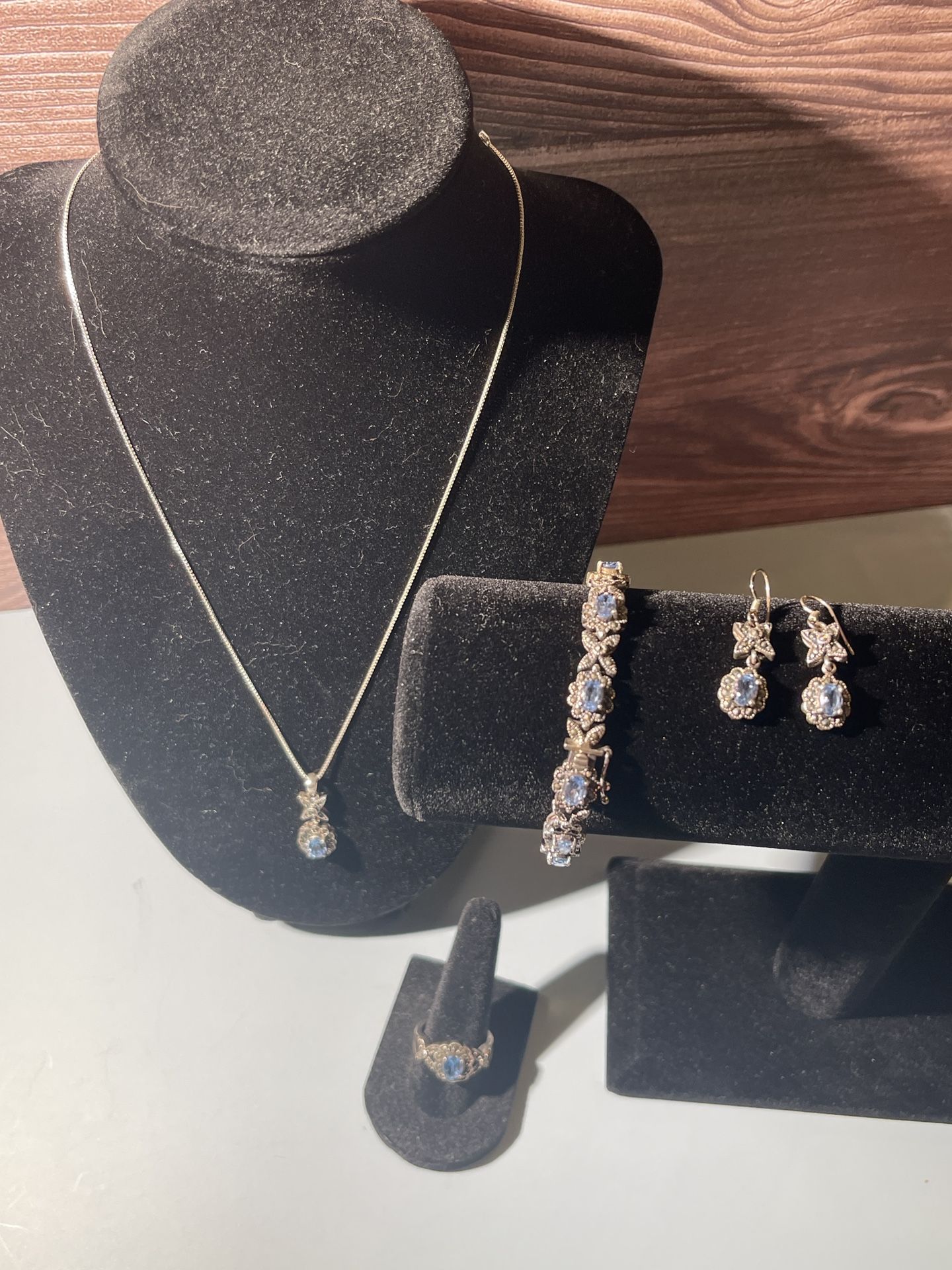 Sterling Silver Blue Topaz & Marcasite Jewelry Set