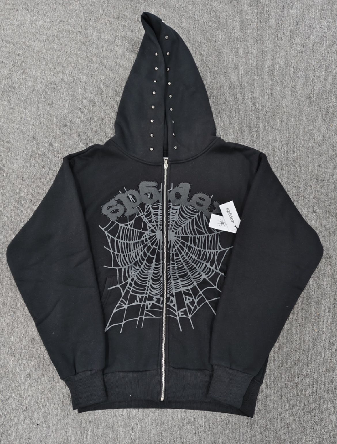 Sp5der OG Web Studded Zip Hoodie ‘Black’
