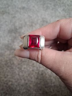 Man or woman's sterling silver Red Ruby Ring