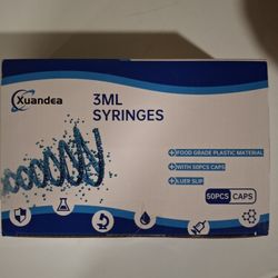 50 Pack 3ml Luer Slip Syringes without Needle, Disposable, Sterile
