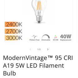 95 CRI A19 5W LED Filament Bulb 