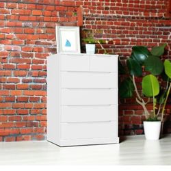 Modern 6 Drawer Dresser for Bedroom, Tall Chest of Drawers with Storage, Large Wood Storage Chest Organizer with Cut-Out Handle, Accent Sto