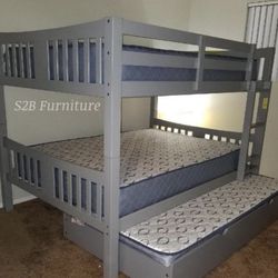 Full Full Twin Grey Bunkbed With Ortho Mattress Included!!