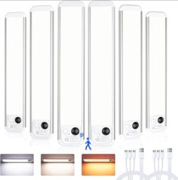 6 pack Under Cabinet Lighting, 3 Colors, Motion Sensor Light Indoor, LED Rechargeable Closet Lights Battery Operated,
