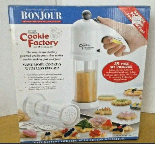 Bonjour Cookie Factory & Decorating Kit, 39 piece set Battery Operated Press New