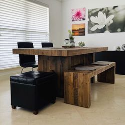 West Elm - Dining Set Emmerson Solid Reclaimed Wood Dining Table 72” & Bench 58” + 2 Chairs