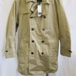 NEW Banana Republic Water-Resistant Trench Coat Natural Long Men's Khaki Size XL