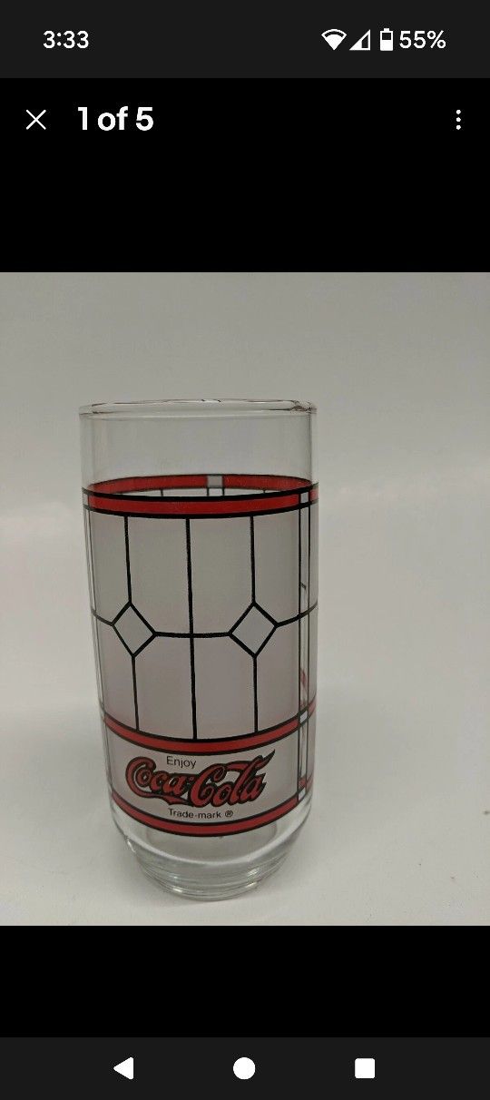 Vintage Enjoy Coca Cola Red Frosted Stained Glass Style 6" Tall Tumbler