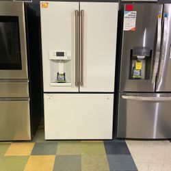 White Matte GE Cafe Counter Depth Bottom Freezer Refrigerator‼️