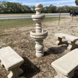 Concrete Fountain And Benches(white)