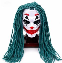 Clown Halloween Joker Mask with Teal Dreadlocks