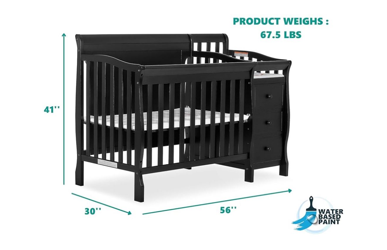 4-in-1 Mini Convertible Crib and Changing table (Black)
