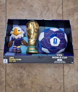 Licensed World Cup 2026 3Pack Plush Eagle Mascot, Trophy, Ball - Collectors