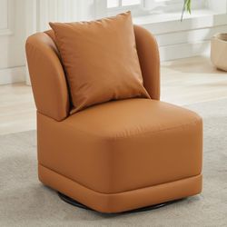 360° Swivel Recliner Accent Chair with Square Pillow, PU Leather Glider Chair-Toasted Caramel Brown 