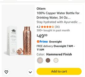 Copper water bottle 34oz