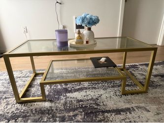 Wide Rectangular Coffee Table in Brass