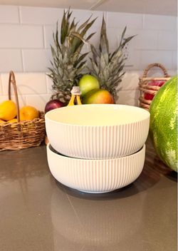 White Ribbed Ceramic Bowls Set of 2