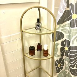 5 Tier Gold Corner Shelf With Glass Panels For Bathroom, Plants, Office, Etc