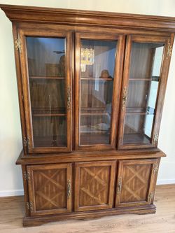 Solid Oak China Cabinet / Hutch – Glass Display, Drawers & Storage – 80” Tall