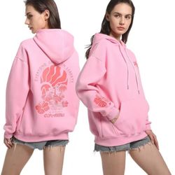 Pink Sailing boatpuff hoodie，girls Sailing boat puff，Oversized Cute Preppy Sweatshirt（small，medium）