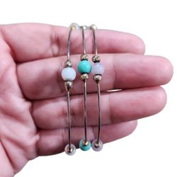 Silver Toned Pink Green White Set of 3 Bangle Bracelets