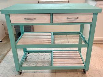 Solid Wood Rolling Kitchen Island / Cart – 2 Drawers + Storage