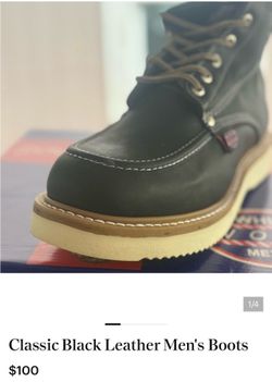 Classic Black Leather Men's Work Boots