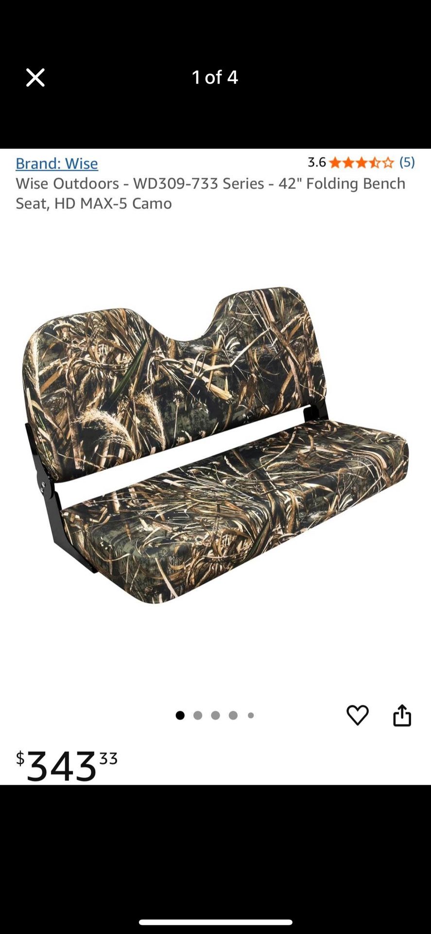 Wise Outdoors - 42" Camo Folding Boat Bench Seat, HD MAX-5 Series! PLEASE SEE DESCRIPTION!