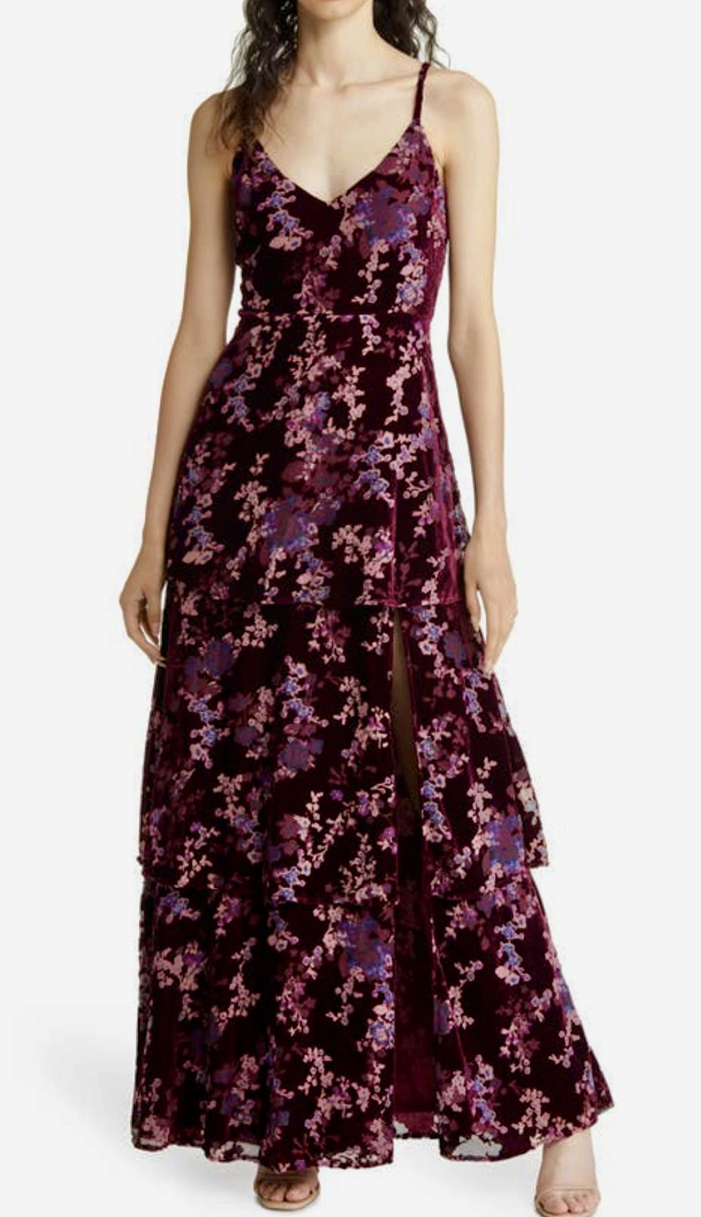 Lulus I Love You Amore Tiered Floral Velvet Dress Size M