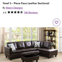 Yosef 3 - Piece Faux Leather Sectional Sofa