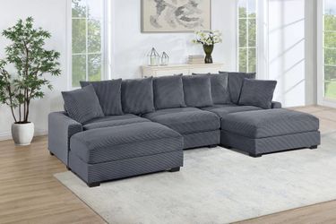 Brand New Grey Super Plush Corduroy Modular Sectional Sofa