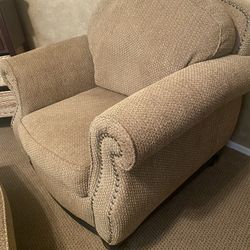 Ashley Brown/Tan Plush Chair and  Ottoman 