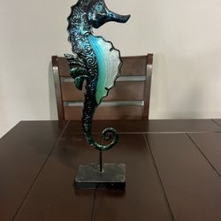 Metal and Glass Seahorse Table Top Nautical Ocean Decor