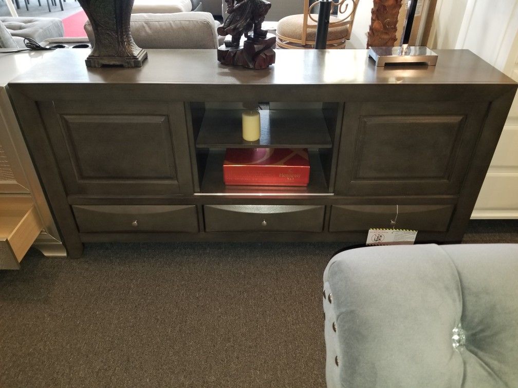 Brand New Gray Or Dark Cherry TV Console (67.4"W X 16.8"D X 31.4"H)