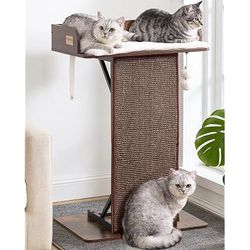34” Modern Cat Tower with Scratch Post, Cat Tree