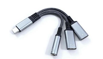 3-in-1 USB-C to 3.5mm Headphone and Charger Adapter, Dual Type C Aux Splitter for iPhone 15/16 Pro/Max/Plus, Samsung Galaxy S22/S23/S24 Ultra, Huawei