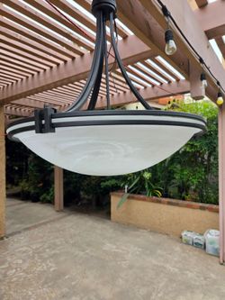 Modern Frosted Glass Bowl Pendant Light Fixture - Oil Rubbed Bronze / Black Frame