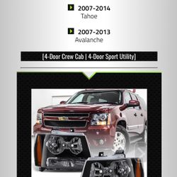 Headlights Lights 07-14 Headlamps  Tahoe Suburban Avalanche 