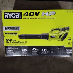 NEW RYOBI RY404014K 40V HP Brushless Whisper Series Battery Leaf Blower with Battery & Fast Charger
