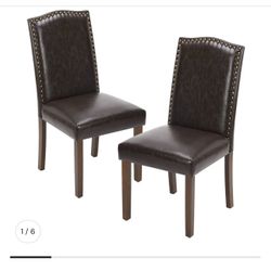 Leather Dining Chairs  Set Of 2- Dark Brown
