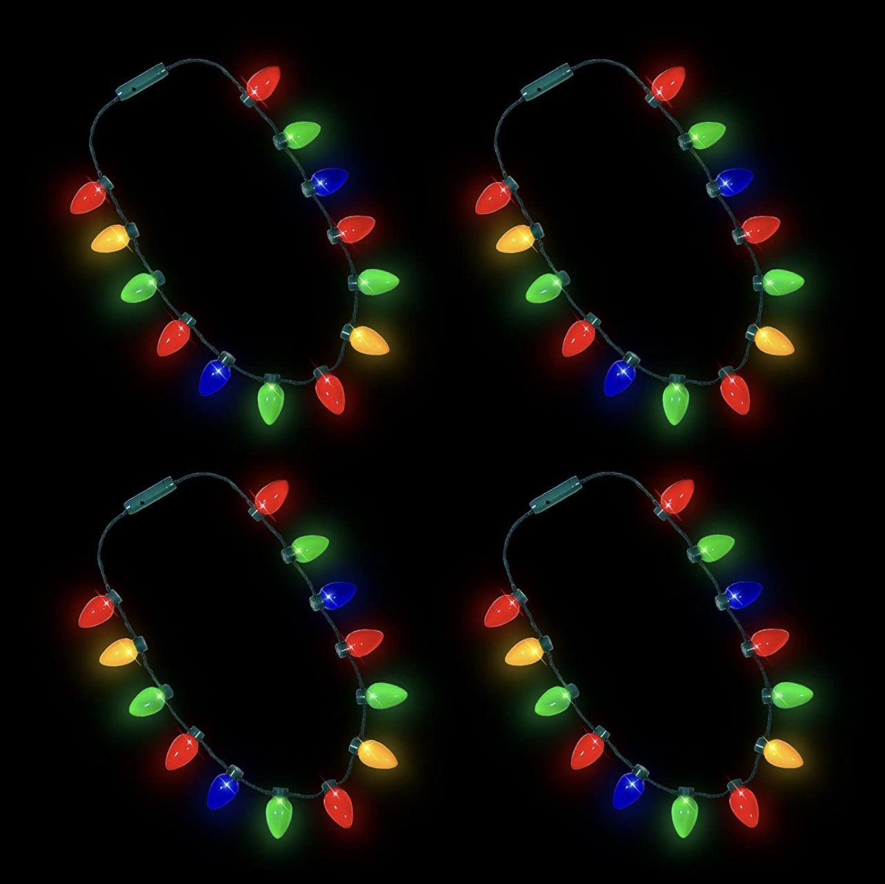 LED Light Up Christmas Bulb Necklace Party Favors 4 Pack 13 Bulbs