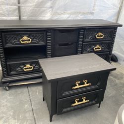 black Vintage style  wood style dresser with nightstand set