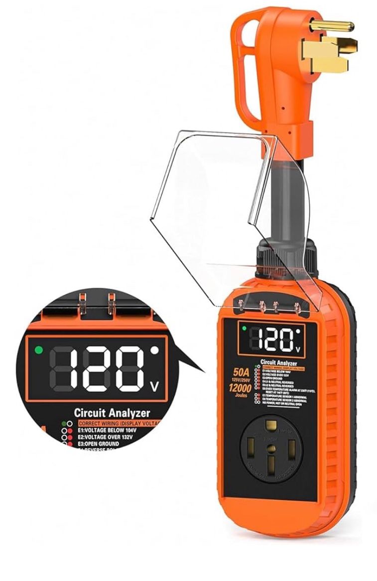 RV surge guard protector 50 amp/12000 Joules, LED display, Orange, Surge protec