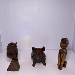 Three Small Carved Animals (pig and monkey Have A Small Damage)