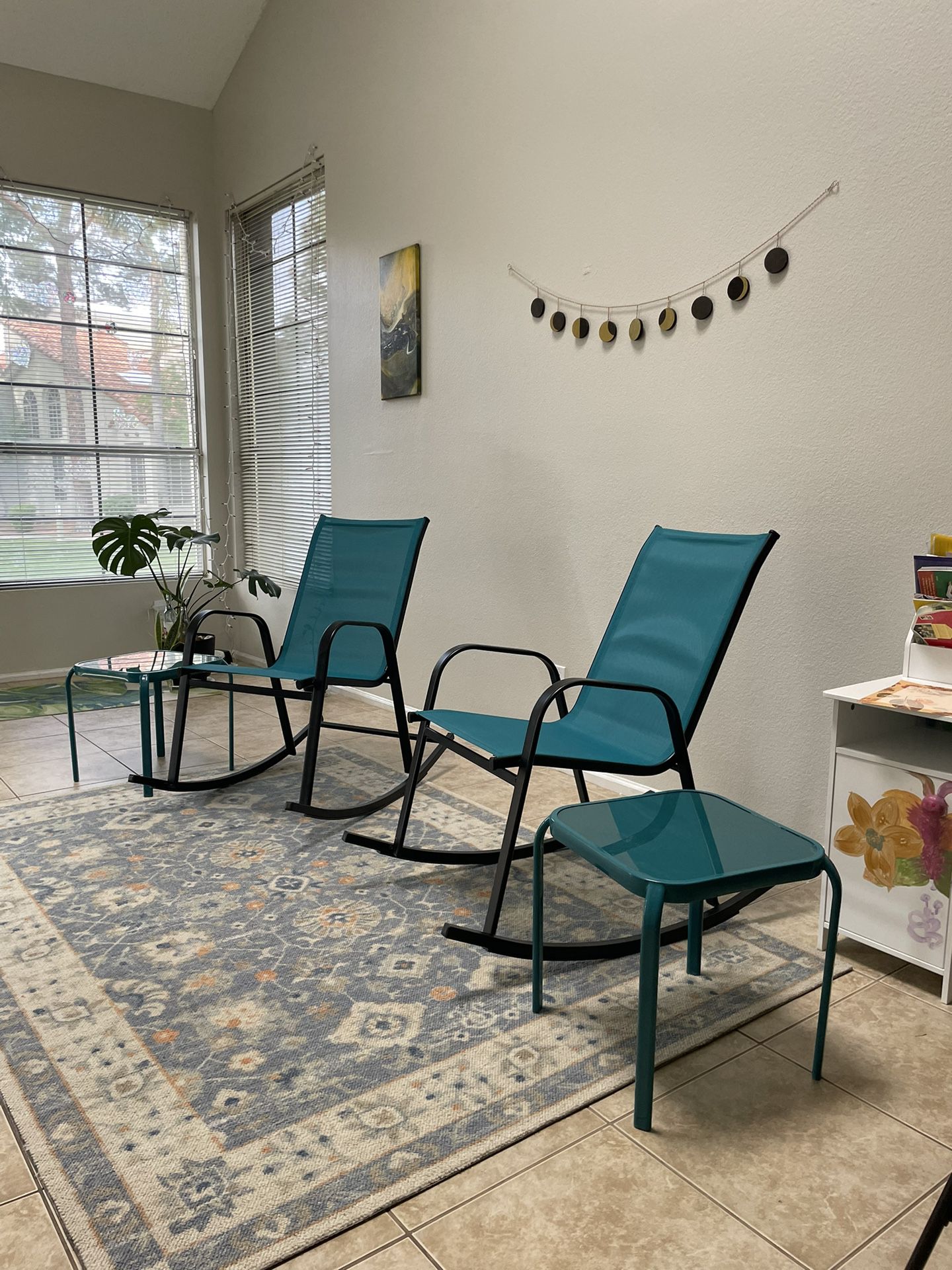Outdoor/Indoor Rocking Chairs  With Side Tables 