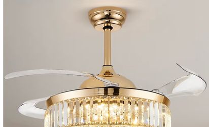 New 42” Gold Retractable Ceiling Fan with LED Light & Remote