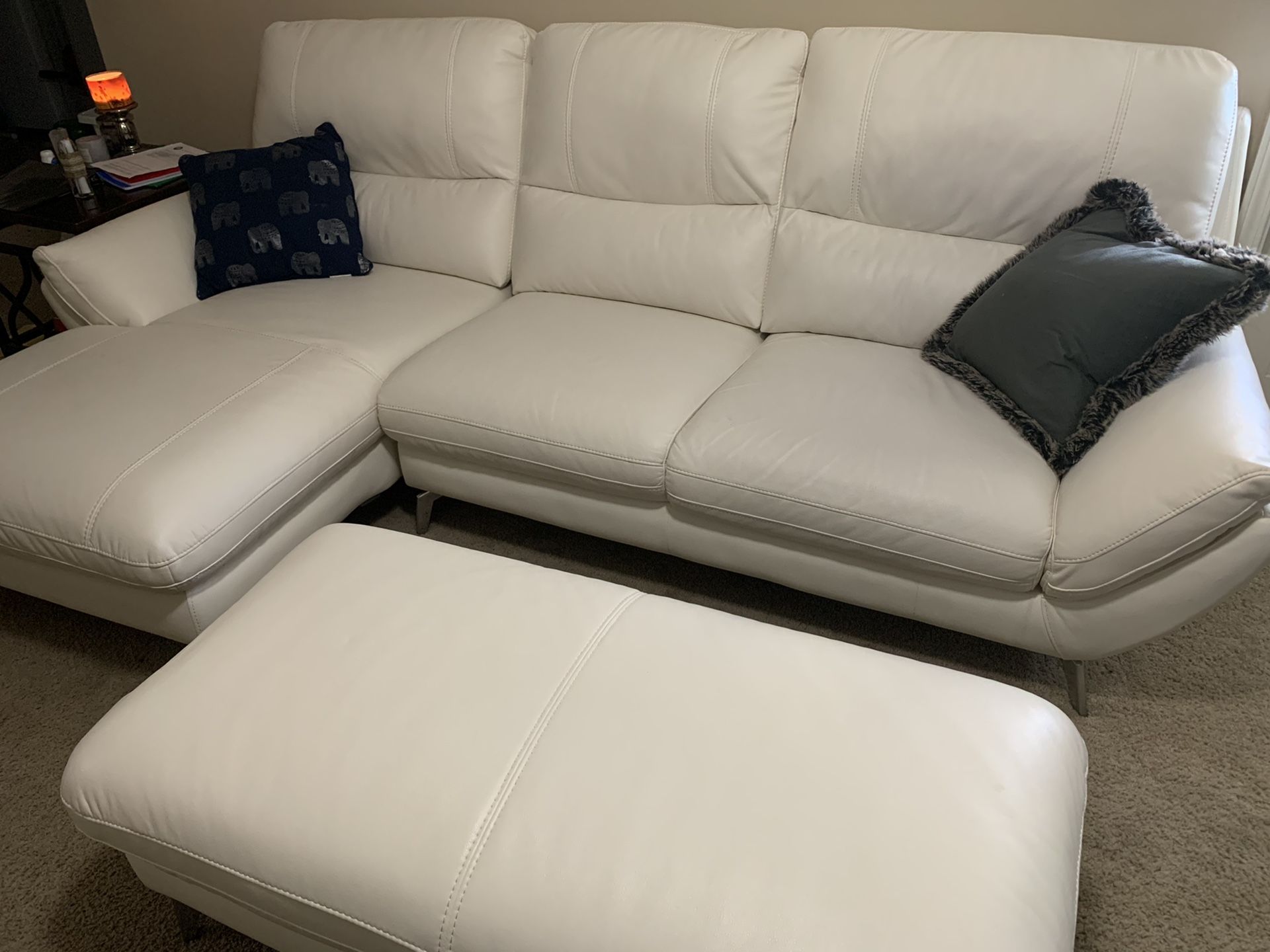 White Sectional Couch and Ottoman