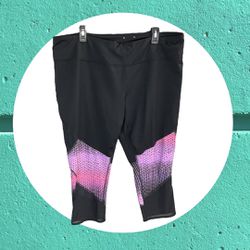 Tek Gear DryTek Black w Pink/Purple Active Wear Capri Leggings Women 2X